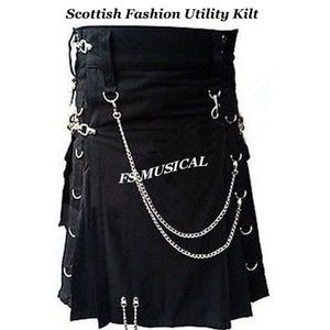 Utility Kilt Custom Handmade 100% Black Cotton
